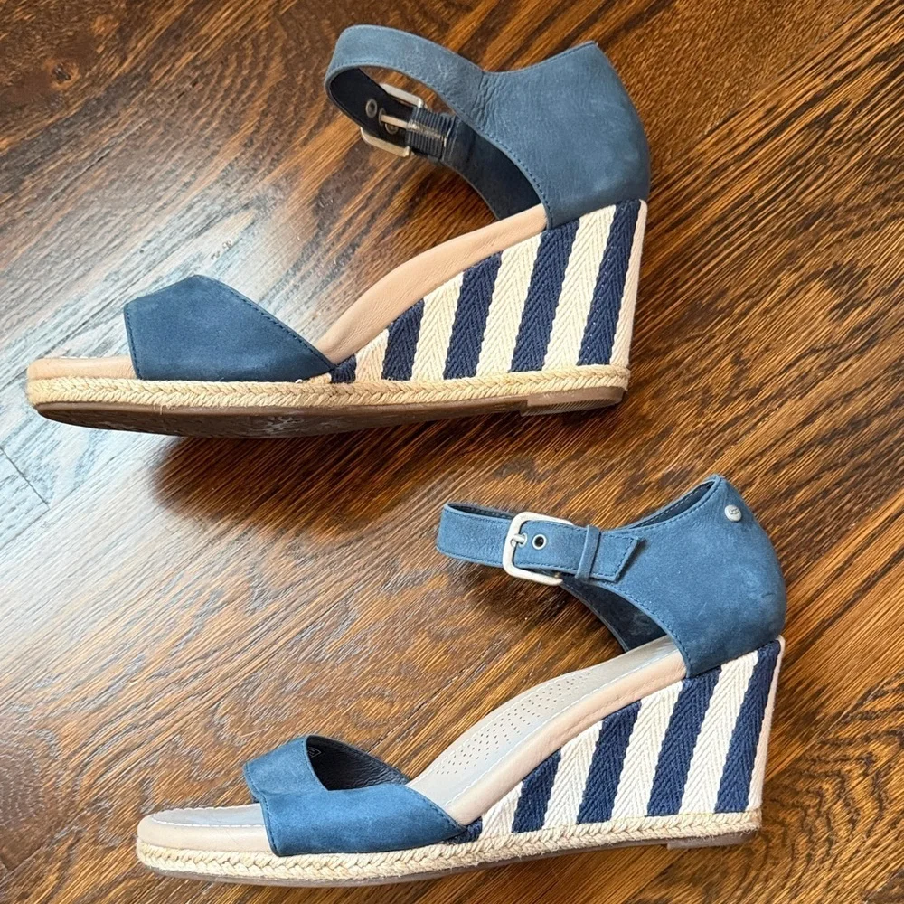 UGG Navy and Tan Wedge Sandals